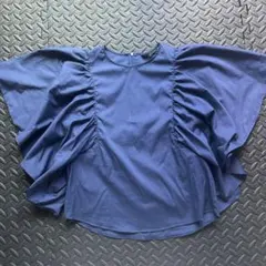 ZARA ネイビー フリルスリーブ 半袖ブラウス