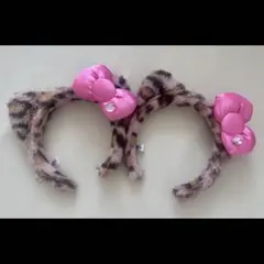 【2個セット】ユニバ カチューシャ キティ ヒョウ柄 ピンク