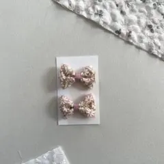 花柄リボンヘアクリップ2個セット　ベビークリップ