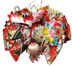 【中 5歳】七五三 作り帯 一体型 金赤花柄