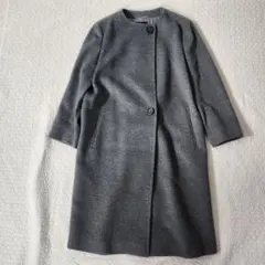 美品★クリーニング済★23区　アンゴラ混　ノーカラー　ロングコート　ウール