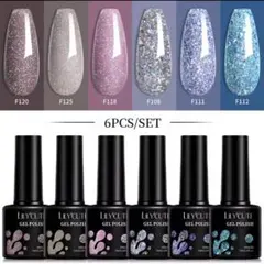 高発色ラメカラージェル　6色セット　グリッタージェル　ジェルネイル　ラメネイル