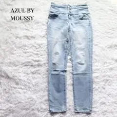 アズール ハイウエストスキニーデニムパンツ used加工 コットン ベーシック