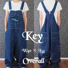 KEY ヒッコリーデニムオーバーオール/サロペット/古着/実寸W50L30 70's~80's KEY ヒッコリーストライプ オーバーオール SIZE W36