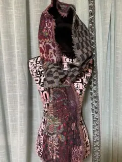 インド製ストール 花柄 チェック柄