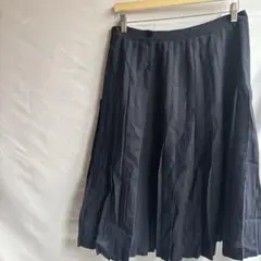 イタリア製ヴァージンウール製プリーツ巻きスカート 44 ダークブルー　ネイビー