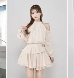 ダーリッチ ボリュームシフォンミニワンピース ベージュ FREE