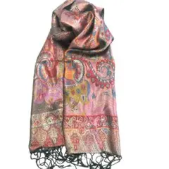 インド製　エスニック　パープル系のペイズリー柄　上品なシルクストール 新品