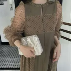 ドット柄パフスリーブロングドレス