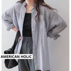 AMERICAN HOLIC ストライプ 長袖シャツ 接触冷感 ボイルシャツ N