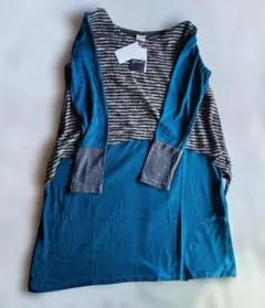 新品 Muddy マディ 切り替え チュニック カットソー ボーダー グリーン