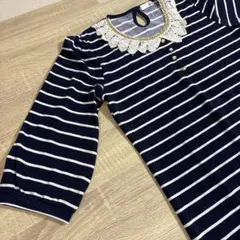 ストライプ柄五分袖トップス