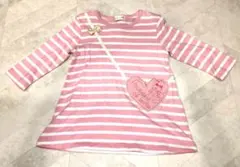 ケーピー ピンクと白のストライプ 七分袖トップス　110cm