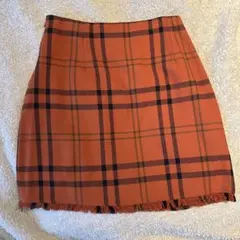 GU オレンジ チェック柄 タイトスカート Sサイズ