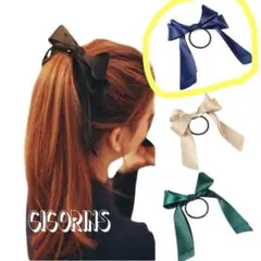 新品　サテン　リボン　ヘアゴム　紺　アクセサリー　発表会　推し活　パーティー