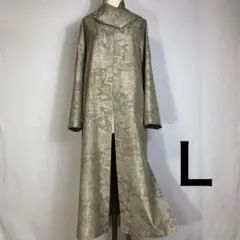 x.着物リメイク 正絹 大島紬 ロングジャケット Ｌサイズ スカーフ付き