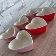 【6個set】ハート型 ミニ ココット レッド ピンク 陶器製 食器 深皿 小皿のサムネイル