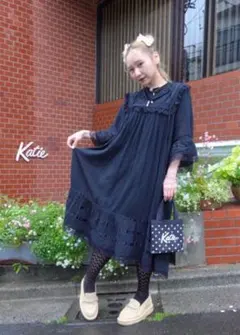 Katie ASHBURY アシュベリーエスニックドレスワンピース黒フリーのサムネイル