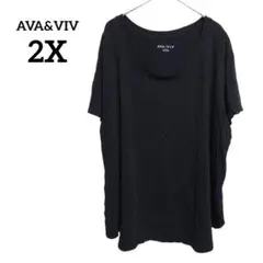 AVA&VIV 【2X】 クルーネック無地Tシャツ　ブラック　大きいサイズ