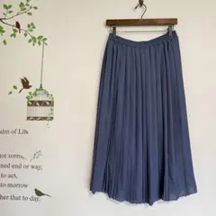 ユニクロ /ハイウエストプリーツスカート ブルー L