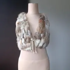 平成ギャル リアルファーベストノースリーブベスト ベージュ系