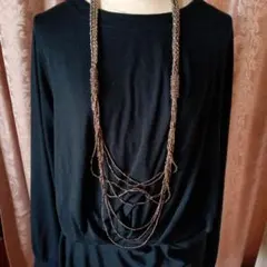 ブロンズ ビーズ 多層ネックレス