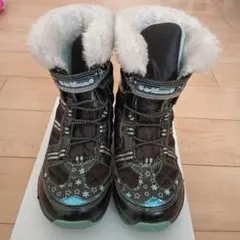【20cm】 子供用スノーブーツ 黒　キラキラ　ボア　マジックテープ　雪遊び