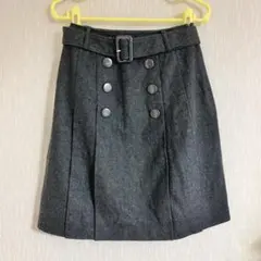 新品未使用 ボックスプリーツスカート ウール混 無地チャコールグレーミニスカート