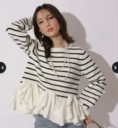 アプワイザーリッシェ リボンフリルヘムショートニット ボーダー