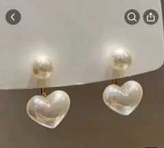 【大人気】ピアスパールハート華やか、上品かわいい エレガント豪華、綺麗インポート