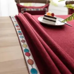 90×90cm コットンリネン 刺繍 テーブルクロス 赤 洗える エレガント