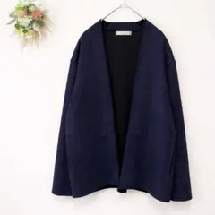 エディフィス 【L】ノーカラージャケット ダンボールニット スエード調 チェック