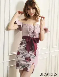 Jewels ジュエルズ オフショル 花柄刺繍レースタイト キャバ ミニドレス