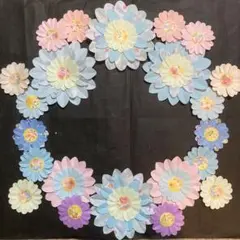 壁面飾り　春の花飾り　ブルー系　ミントブルー　卒園　入園　3月　4月