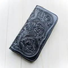 (即納品)ラウンドファスナーウォレット 【カービング /オールブラック】