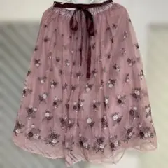 アクシーズファム花柄刺繍 フレアスカート Mサイズ ピンク