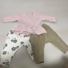 UNIQLOピンクフリルトップスとGU花柄無地パンツ3セット