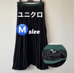ユニクロ Mサイズ 黒 ドット模様 プリーツスカート