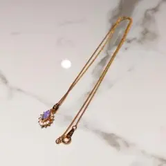 オパールと人工ダイヤモンド？のネックレス／刻印:LD、K18GP／石1個不足