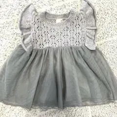 petit main グレー ニット チュール ワンピース 70