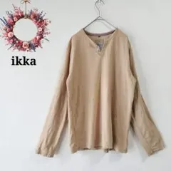 イッカ◇カットソー ストライプ ボタンデザイン 重ね着風 Tシャツ L