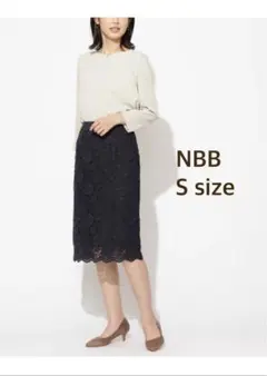 NBB スカラレースタイトスカート ネイビー S ひざ下