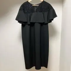 【美品】grove グローブ レースフリルワンピース 黒 結婚式 卒園式 入園式