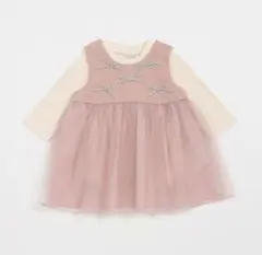 新品　petit mainプティマイン　リボン付きチュールワンピースセット　80