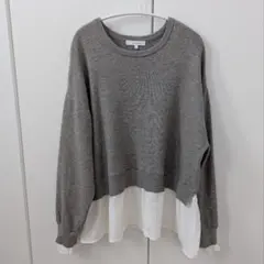 GLOBAL WORK メルティ布帛ドッキングプルオーバー　ニット　Ｌ　グレー