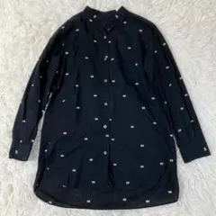【美品】LEMAIRE 総柄 バンドカラー 長袖シャツ ブラック Mのサムネイル