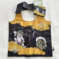 和風エコバッグ 黒/金 収納ポーチ付き
