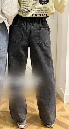 ダークグレー ワイドレッグデニムパンツ