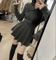 ダークグレー ニット セットアップ　Dolly ワンホン