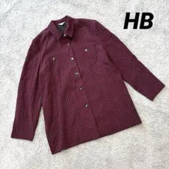 美品【HB】薄手ジャケットシャツ M ストライプ グレー 赤 ポケット 個性的